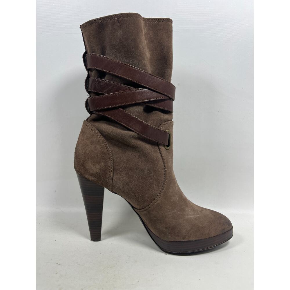 FRYE Boots Womens 9.5M Harlow Multi Strap Suede Leather Platform Heeled Brown - Picture 4 of 13